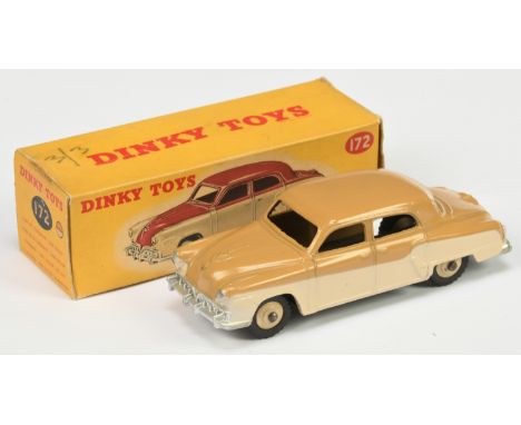 Dinky Toys 172 Studebaker Land Cruiser - Two-Tone Tan and Cream, light beige rigid hubs, silver trim - Good Plus (small paint