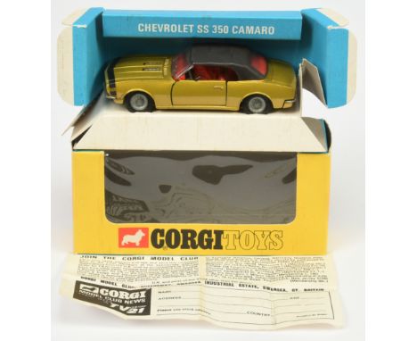 Corgi Toys 338 Chevrolet SS&nbsp; 350 Camaro - Lime, red interior, "Golden Jacks" Take-Off wheels - Good Plus overall includi