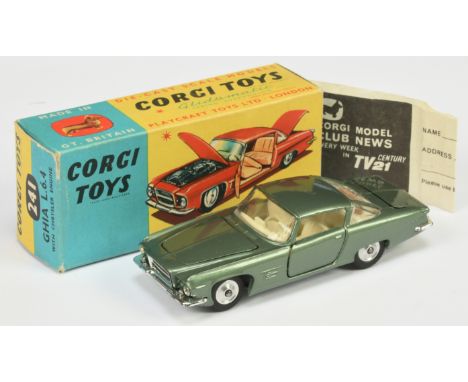 Corgi Toys 241 Ghia L.6.4 - Sage Green body, Ivory interior with dog figure,&nbsp; chrome trim and spun hubs - Near Mint in a