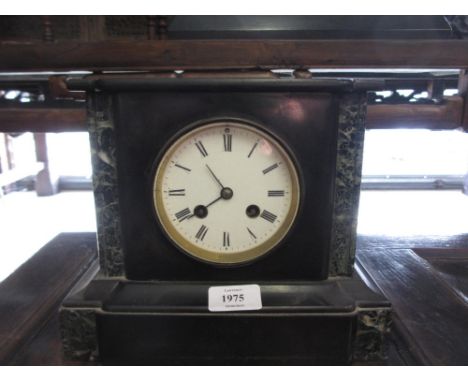 19th Century black slate and green flecked marble two train mantel clock