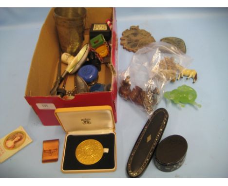 Small box containing a quantity of miscellaneous items including mother of pearl inlaid boxes etc