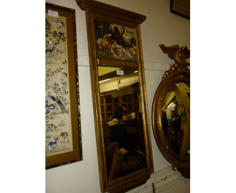 Gilt framed rectangular wall mirror with inserted print picture of classical figures