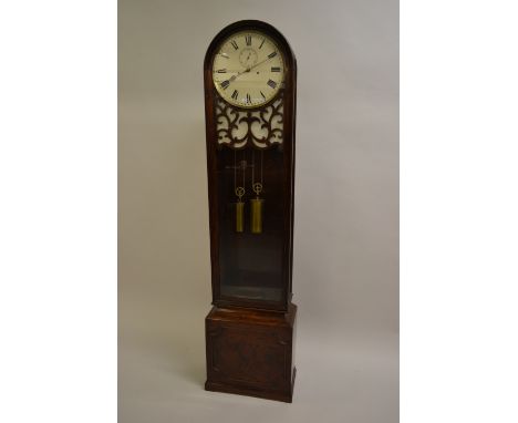 19th Century mahogany cased domestic regulator longcase clock having circular white painted dial with Roman numerals and subs