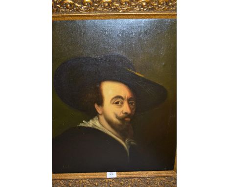20th Century oil on canvas, head and shoulder portrait of a bearded gentleman wearing a hat, signed indistinctly, 23ins x 19i
