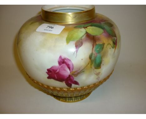 Large Royal Worcester pot pourri painted with roses and signed Austin (minus cover and damage to foot rim)