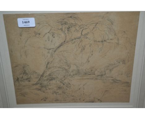 Philip Connard, monochrome watercolour sketch, a river landscape, signed, 9.5ins x 12ins, gilt framed
