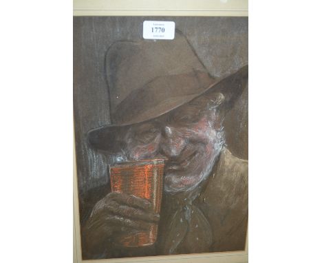 E.A. French, pastel drawing, portrait of a gentleman, entitled ' Here's Health ', signed and inscribed verso, 13.5ins x 9.5in