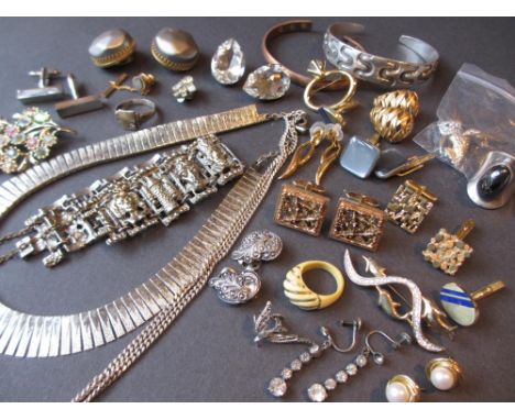 Danish silver ring, silver bangle, quantity of cufflinks and a quantity of costume jewellery