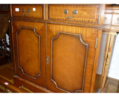 Small reproduction mahogany two door and two drawer side cabinet, small reproduction mahogany bow front four drawer bedside c