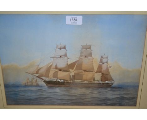 H.J. Morgan, watercolour, portrait of a steam sailing vessel off a coastline, a sister ship in the distance, signed, 10ins x 