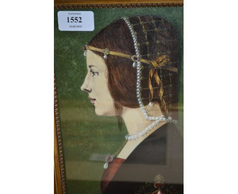 Framed watercolour and gum arabic, portrait of a Florentine noble woman, 10ins x 6.5ins CONDITION REPORT No damage or restora