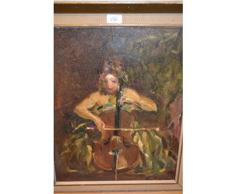 Alfred Hayward, oil on board, portrait of cellist Dimitrakopolis, signed, 19ins x 15ins, gilt framed