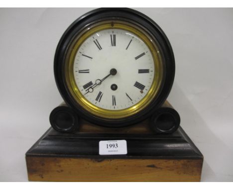 19th Century French walnut and ebonised drum form mantel clock with enamel dial, Roman numerals and single train movement
