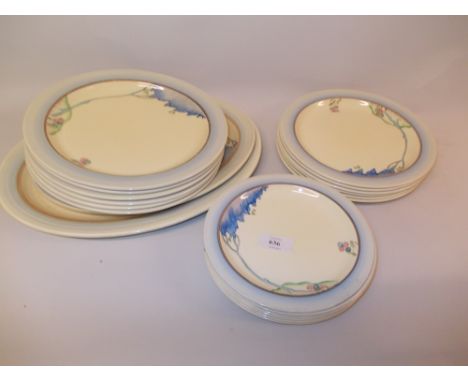 Clarice Cliff Wilkinson pottery twenty piece part dinner service, decorated with blue trees