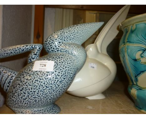 Anthony Theakston, two Art Pottery ceramic vases in the form of pelicans (one restored) CONDITION REPORT Blue mottled bird in
