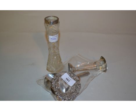 Three small silver heart shaped trinket dishes together with a similar plated trinket dish, silver ashtray, specimen vase (a/