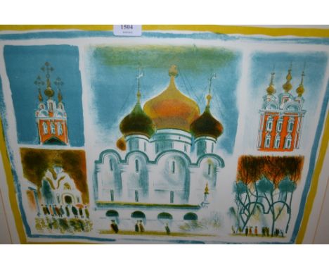 Bernard Cheese, artist signed Limited Edition lithograph, ' Novodevichy Convent, Moscow ', 16ins x 20ins gilt framed