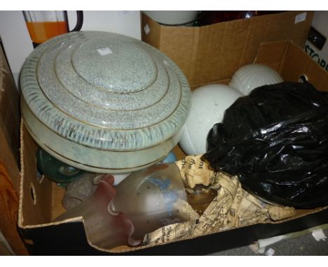 Two boxes containing a quantity of various glass ceiling shades and lamp shades