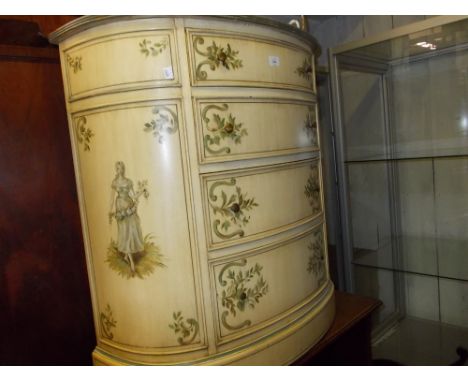 Good quality reproduction painted mahogany side cabinet in George III style, the reeded top above four bow fronted drawers fl