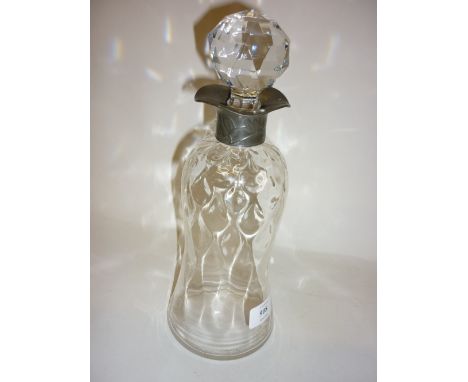 Arts and Crafts Webb glass decanter with a pewter collar by Archibald Knox