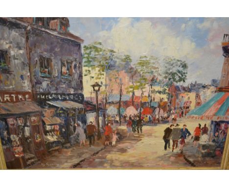 G. Guerin, oil on canvas, continental street scene, David Shepherd print ' Lords of the Jungle ' and another modern oil on ca