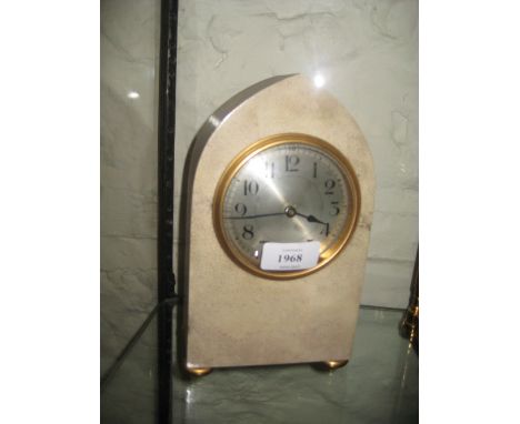 Early 20th Century lancet shaped mantel clock with shagreen decorated case and a French single train movement