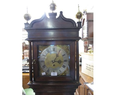 19th Century Victorian mahogany grandmother regulator clock with broken arch pediment and brass finials, the square brass dia