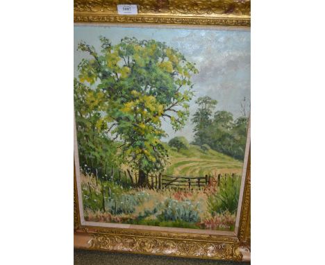 R. Allen, 20th Century oil on board, a rural landscape, signed, 19ins x 15ins, gilt framed