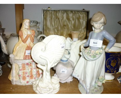 Lladro figure of a girl carrying flowers, Nao figure of a girl with a puppy and a large Royal Worcester figure ' Juliette ', 