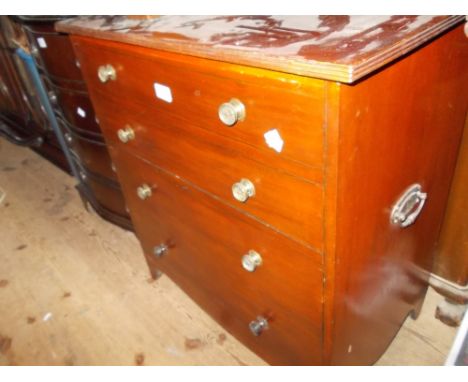 19th Century mahogany chest commode with brass knob handles and brass side carrying handles