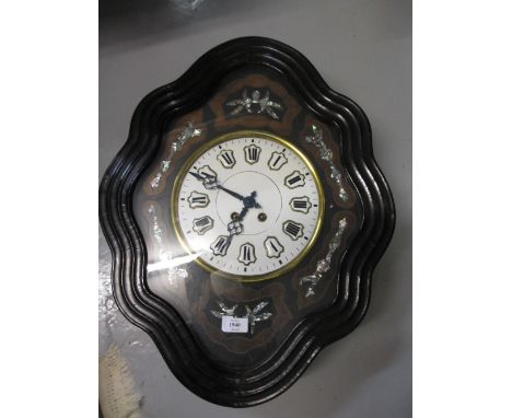 19th Century ebonised and mother of pearl inlaid vineyard clock having circular white enamelled dial with Roman numeral ename