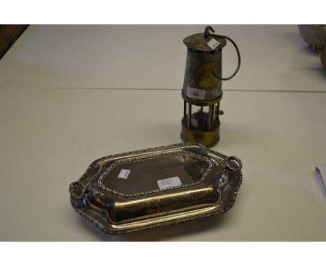 Miner's lamp by J.H. Naylor Ltd., Wigan, together with another by The Protector Lamp and Lighting Company Eccles and a plated