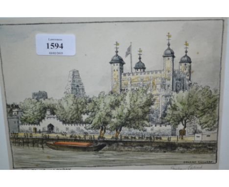Graham Cliverd, group of three artist signed coloured prints, ' The Tower of London ', ' The Tower Bridge ' and ' The Houses 
