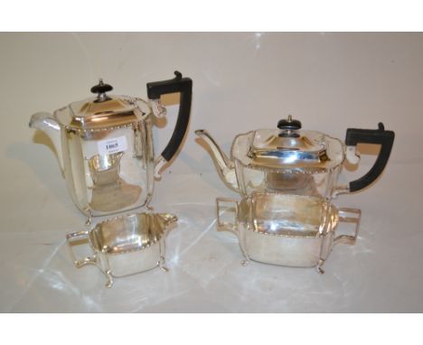 Early 20th Century silver four piece tea service of oval half gadroon design, Birmingham and Sheffield hallmarks, varying dat