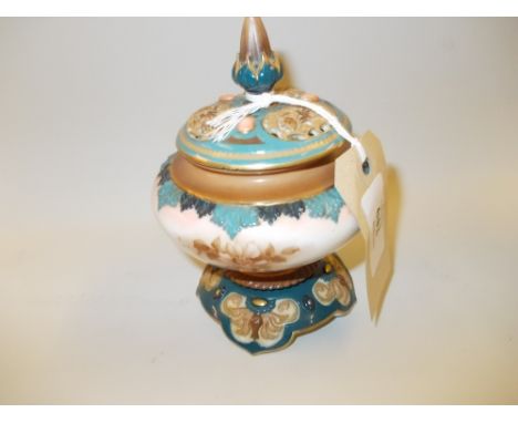 Hadley's Worcester pot pourri vase with floral decoration and pierced cover CONDITION REPORT Finial has been broken and re-gl