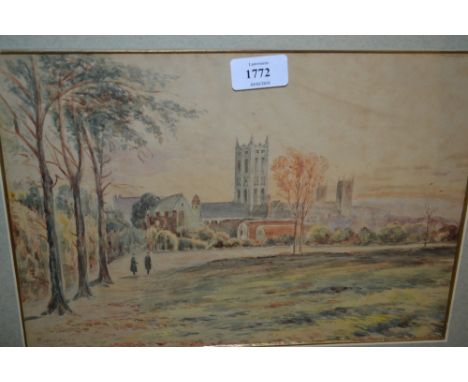 R. Haldane, set of three watercolours, buildings in landscapes, signed, gilt framed, 8ins x 13ins each