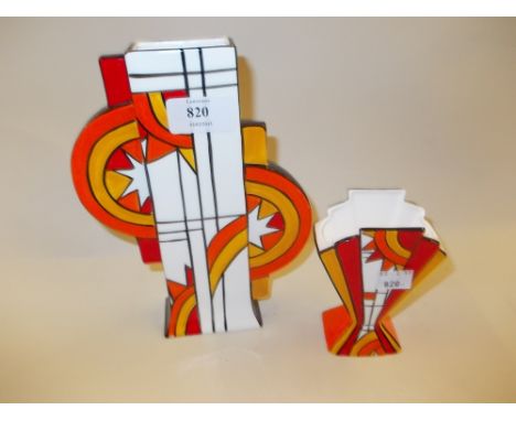 Brian Wood ceramic artists Art Deco vase in Jazz pattern together with a similar smaller vase
