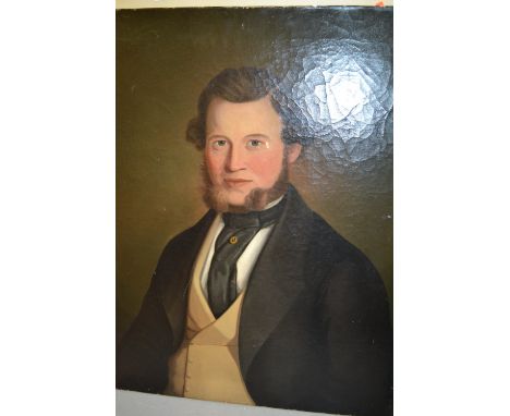 19th Century English school, oil on canvas, head and shoulder portrait of a bearded gentleman, 30ins x 24ins approximately, u
