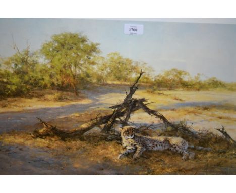 David Shepherd artist signed Limited Edition coloured print, ' Savuti Sands ', No. 397 of 1000, 16ins x 24ins, gilt framed to
