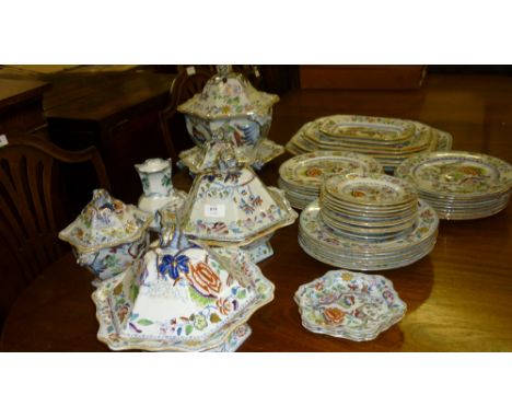 19th Century Masons Ironstone forty nine piece part dinner service including: two soup tureens, six soup dishes, two vegetabl