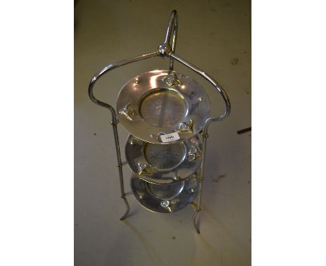 Art Nouveau silvered metal three tier cake stand CONDITION REPORT 29ins high approx