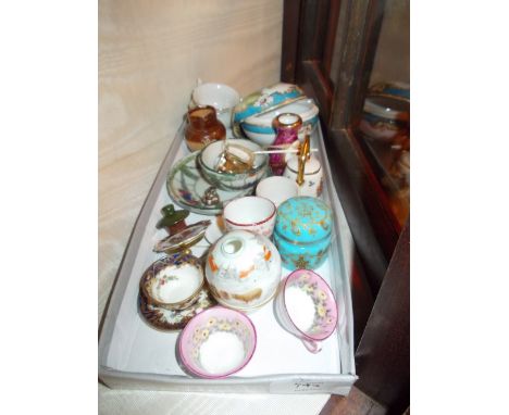 Miniature Imari cup and saucer miniature globular vase decorated with sheep and a quantity of various other miniature pots, c