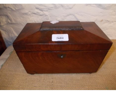 Small 19th Century mahogany sarcophagus shaped two division tea caddy