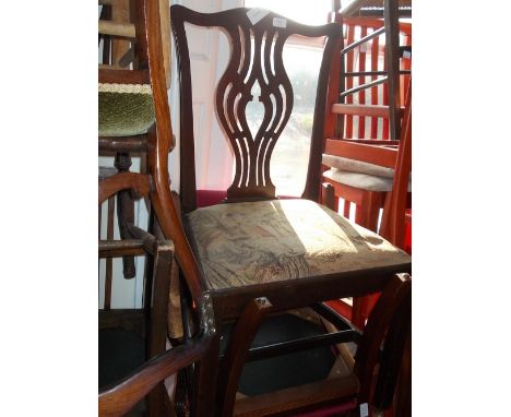 Georgian mahogany pierced splat back side chair with drop-in tapestry cover on square chamfered supports together with a 19th