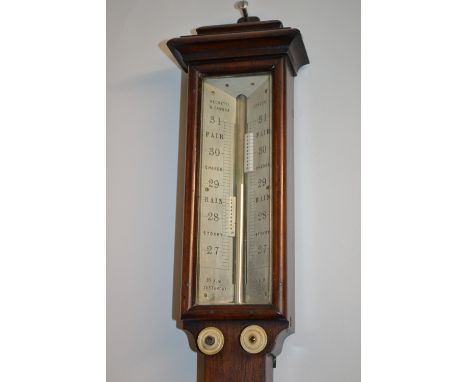 19th Century rosewood stick barometer, the ivory scales with twin adjustable verniers, signed Negretti and Zambra, London, th