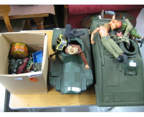 Action Man truck and tank together with figures etc and a quantity of various die-cast model vehicles and other toys etc