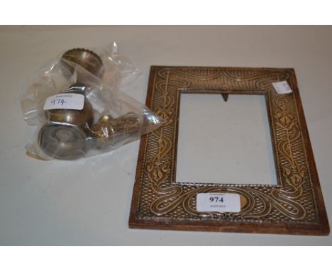 Edwardian Birmingham silver mounted photograph frame of Art Nouveau design (minus backing) together with a white metal vase, 