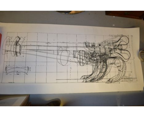 Bernhard Luginbuhl, signed print, sculpture blueprint ' Osaka Punch ', a large scale sketch plan for a colossal sculpture, No