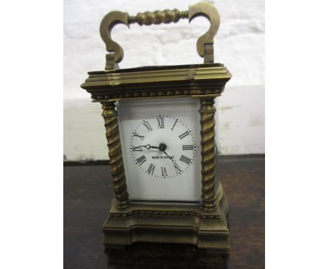 Small 20th Century brass cased carriage clock having enamel dial with Roman numerals
