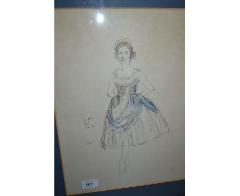 Keith Money, pencil and watercolour portrait, ' La Fille Mal Gardee, Nadia Nerina ', signed with initials, 15.5ins x 12ins, g